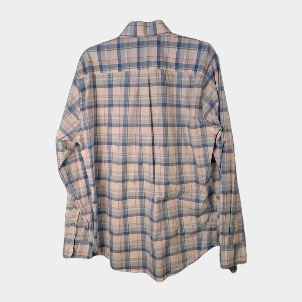 Peter Millar Men's Large Long Sleeve Plaid Stretch Shirt Blue White - Picture 4 of 14